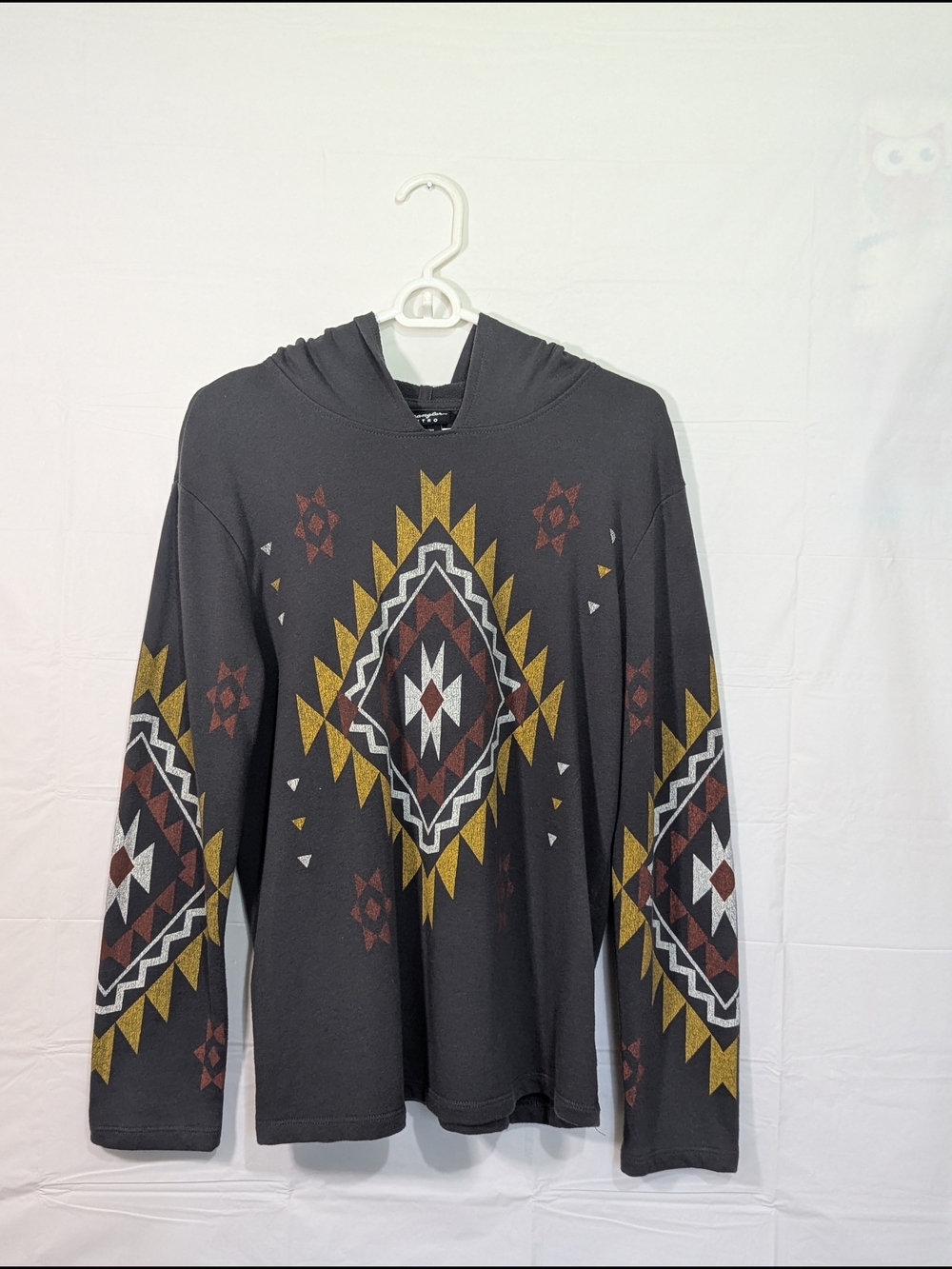 Wrangler Retro Southwestern Aztec Hooded Shirt Women's Large Gray Western Boho